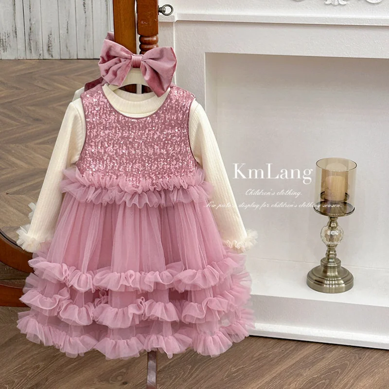 

Girls' Dress2025Winter Elegant Dance Mesh Princess Dress for Baby Girls Stylish Performance Puffy Skirt
