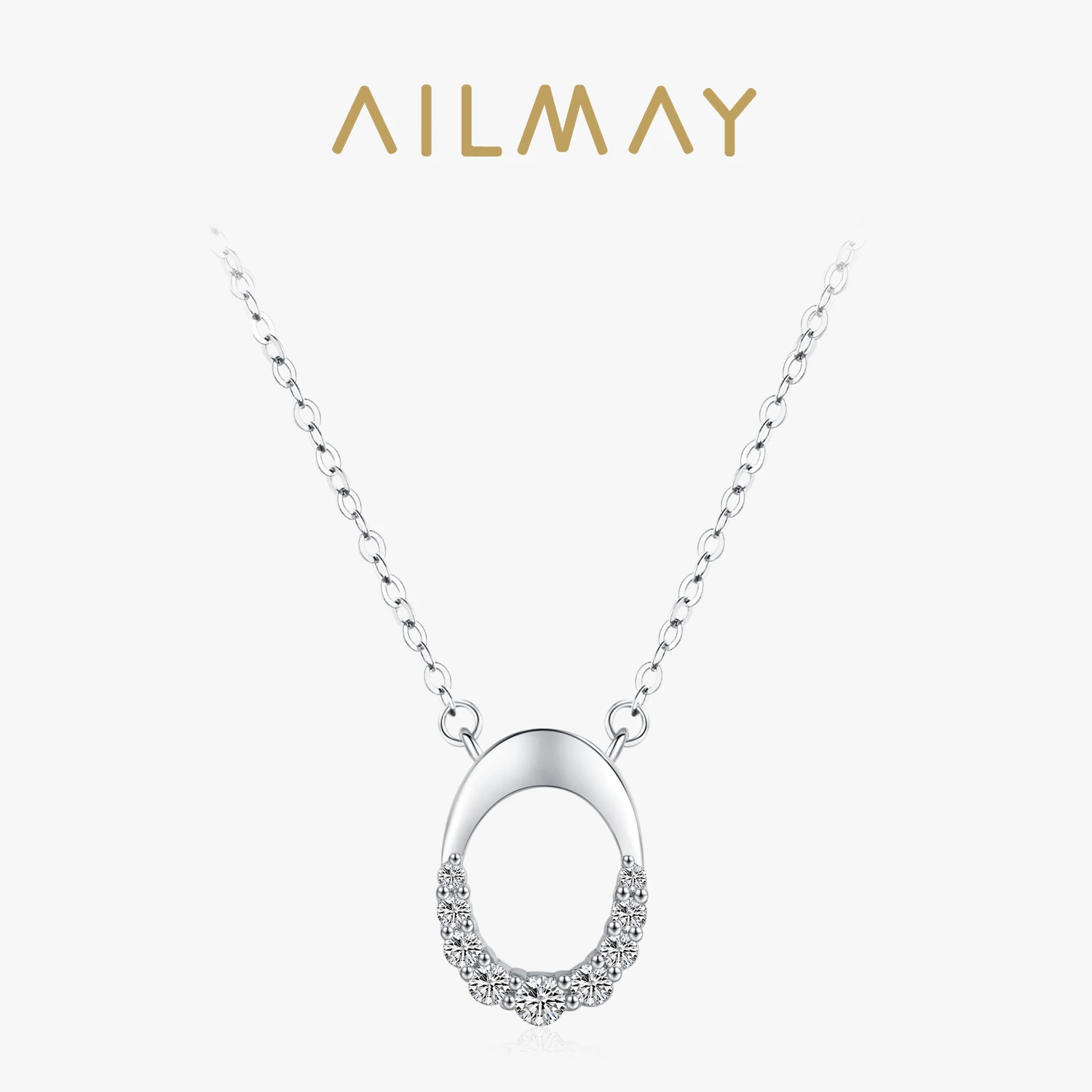 Ailmay New Arrival Letter O 925 Sterling Silver Geometric Oval Pendant Necklace For Women Classic Wedding Statement Jewelry