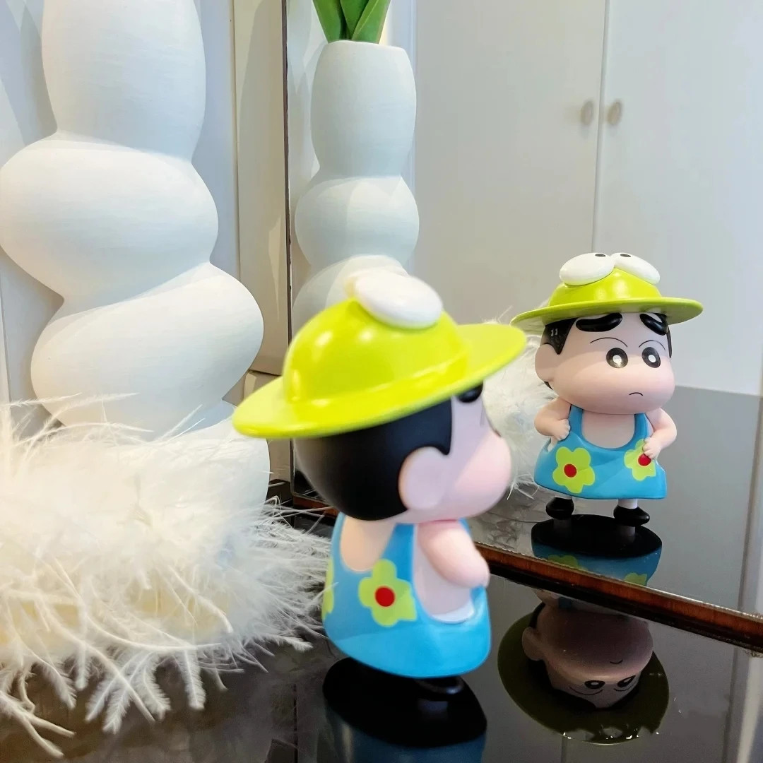 New 10cm Crayon Shin-Chan  Design Summer Cross Waist Swimsuit Frog Hat Cartoon Anime Peripheral Doll Figurine Model Desktop Toy