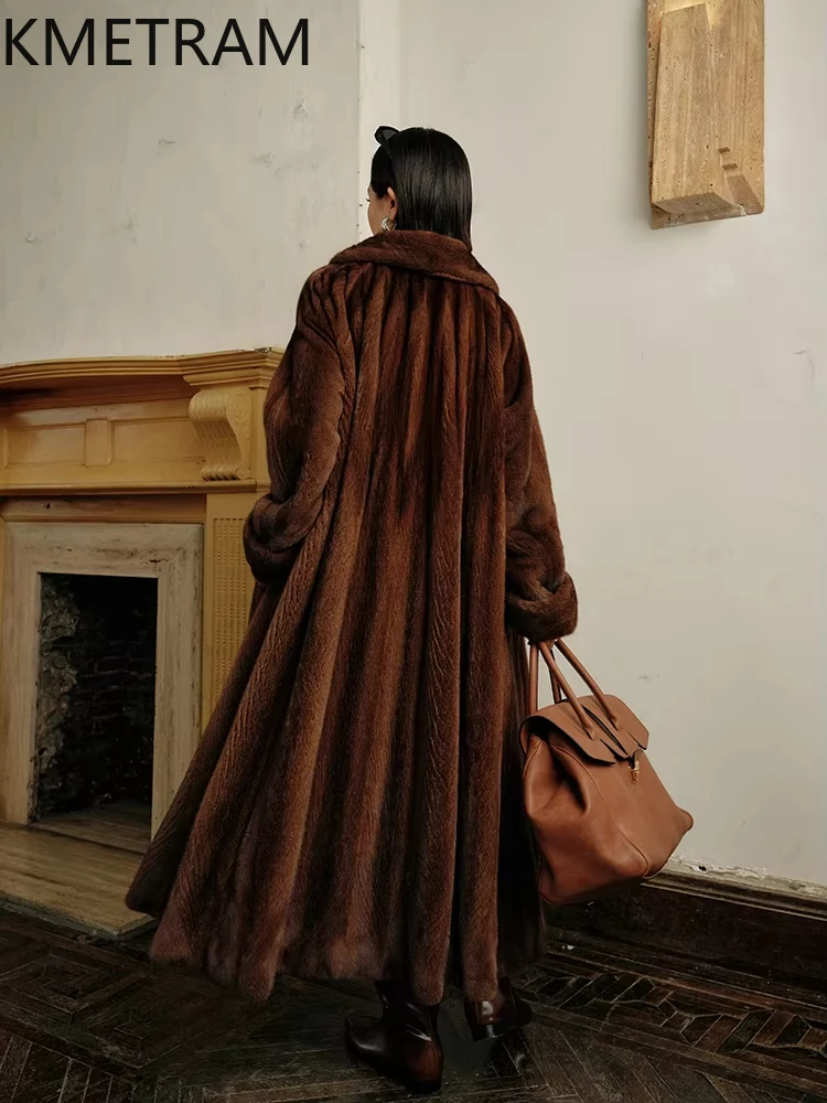 Cappotto di pelliccia di visone naturale Donna Giacca di pelliccia lunga vintage 2024 Abiti di lusso invernali Capispalla stile vecchio denaro Fourrures Femmes