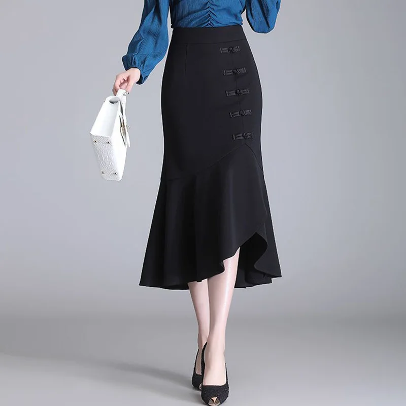 Elegant Solid Color Spliced Folds Bow Irregular Skirts Women\'s Clothing 2023 Autumn New Loose Office Lady Asymmetrical Skirt