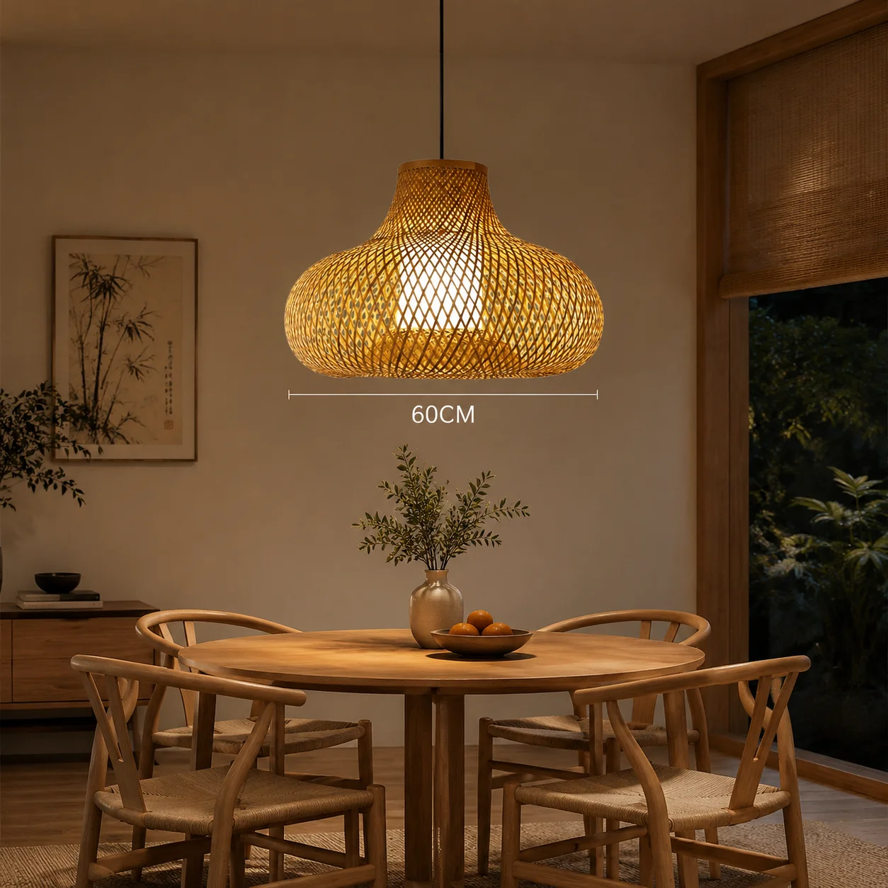 

60CM Bamboo Chandelier Rattan Wicker Ceiling Pendant Light Lustre Hanging Lamp Hand Braiding Craft Home Living Bed Room Decor