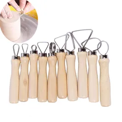 10Pcs Pottery Tools Carving Ceramics Clay Sculpture Tool with Stainless Steel Flat Wire DIY Craft Handmade Sculpting Supplies