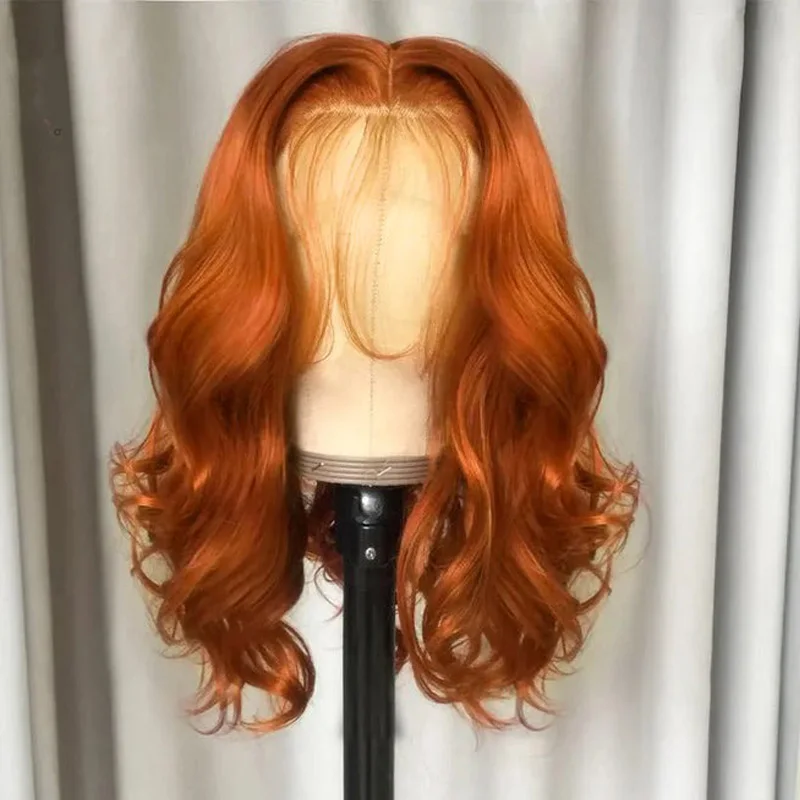 Ginger Orange 13x4 Body Wave Short Bob 180 Density Frontal Wig Brazilian Virgin Hair HD Transparent Lace wig Prep lucked Wigs