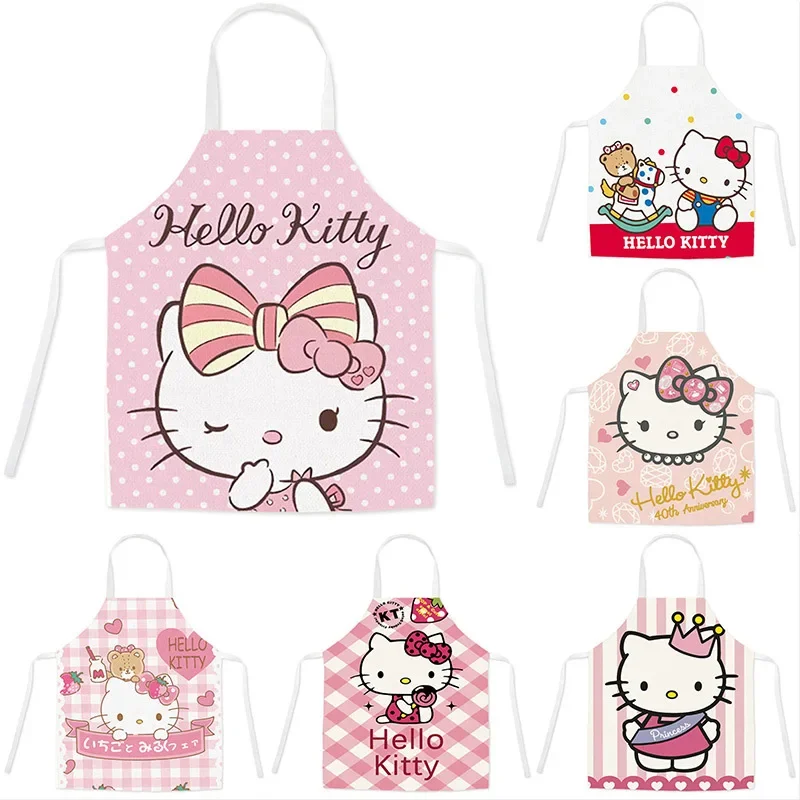 Kawaii Hello Kittys Cotton Kitchen Apron for Women Baking Apron with Pockets Anime Kt Cat Cartoon Pinafore Nails Studios Uniform