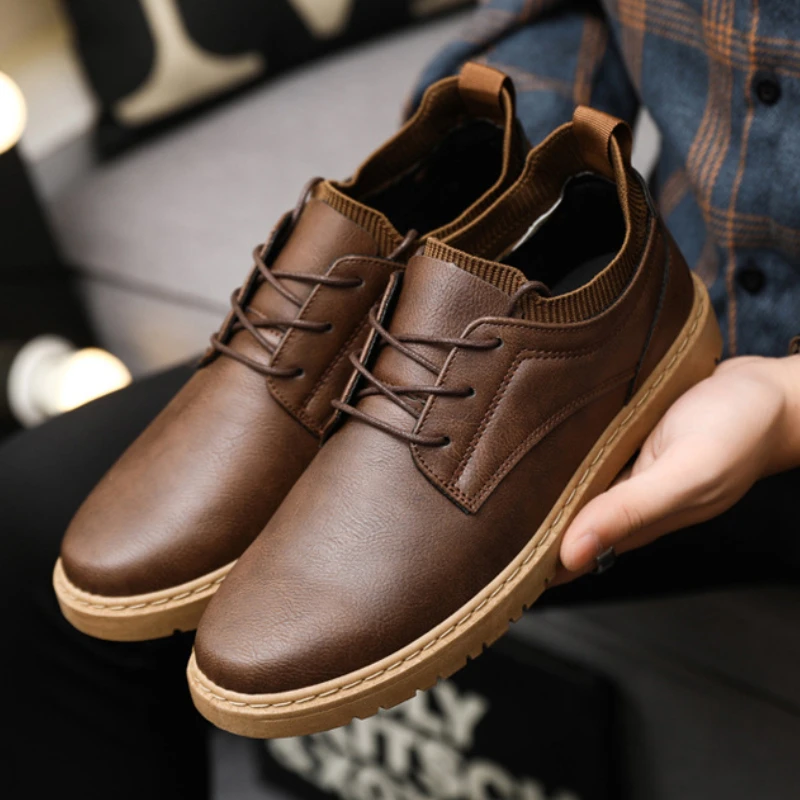 

Men's Casual Leather Shoes Classic Black Business Office Shoes Lace-up Oxford Shoe Soft-soled Driving Shoes Moccasins Dress Shoe
