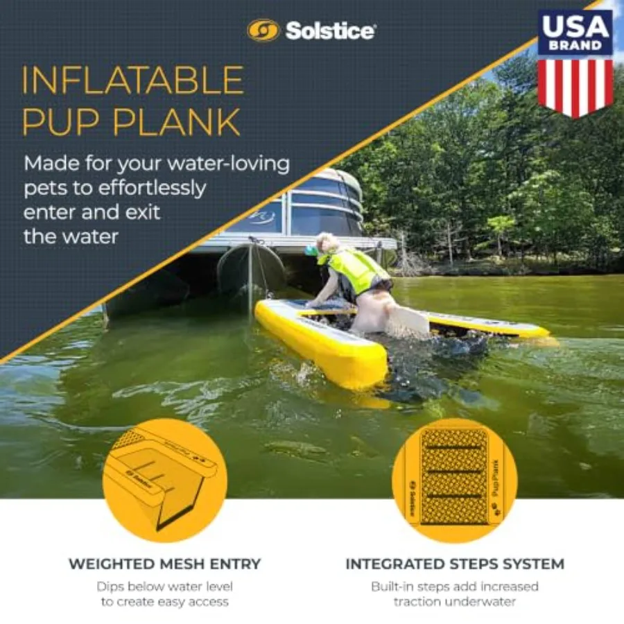 Inflatable Pup Plank, Dog Water Ramp For Boats And Docks, Vinyl, Blue, Non-Slip Surface