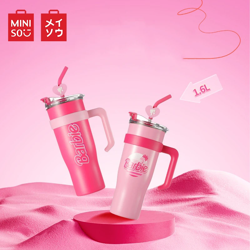 

Miniso Barbie Handle Mug with Lid and Straw Stainless Water Cup Steel Thermos Bottle Insulated Water Bottle Coffee Cups Gifts