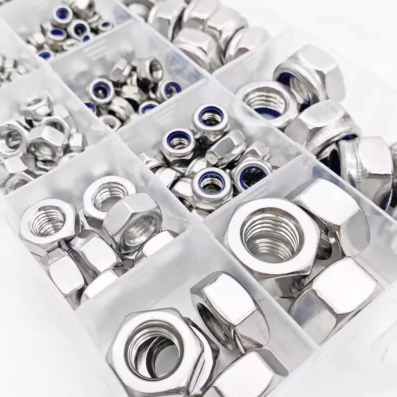 Stainless Steel Metric Locknut Hexagon Flange Nut Acorn Nuts Nylon Insert Hex Nuts Set Kit M2-M16 for Screw Bolt 1 Box Mix
