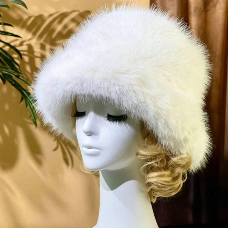 Long hair plush hat imitation mink velvet snow mountain windproof basin hat Fisherman hat to protect the ears autumn winter men