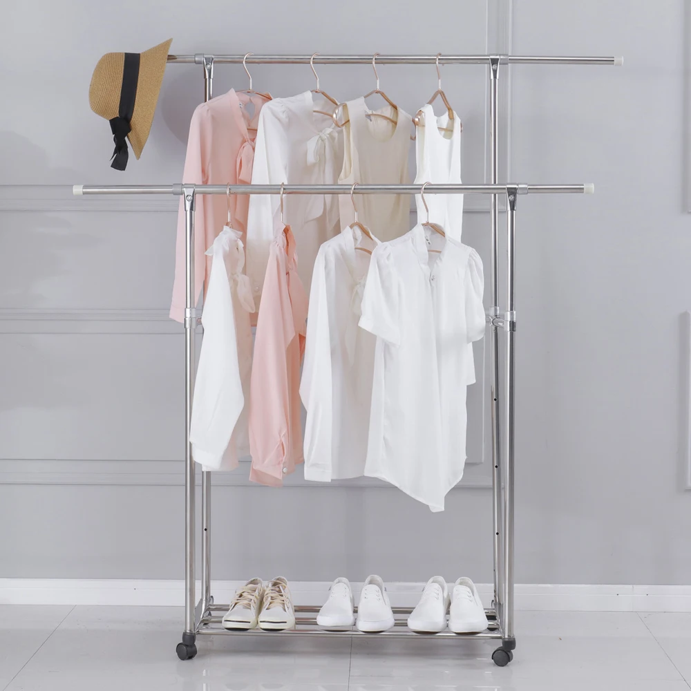 Adjustable Clothes Rack for Handing Double Hanging Rod Garment Rolling Closet Clothing Organizerpromote sales