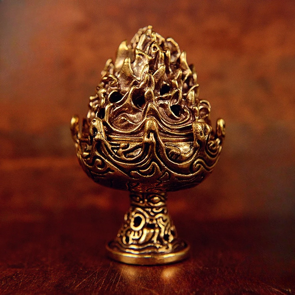Brass Zen Boshan Incense Burner Vintage Mini Mountain Statue Burner Incense Holder Office Home Collectible Decoration