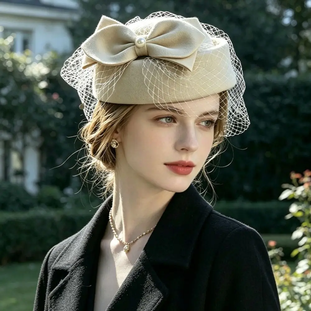 Teardrop Hat French Style Bow Fedora Hat Elegant Fedoras Pillbox Hat Dome Teardrop Formal Hat Live Show