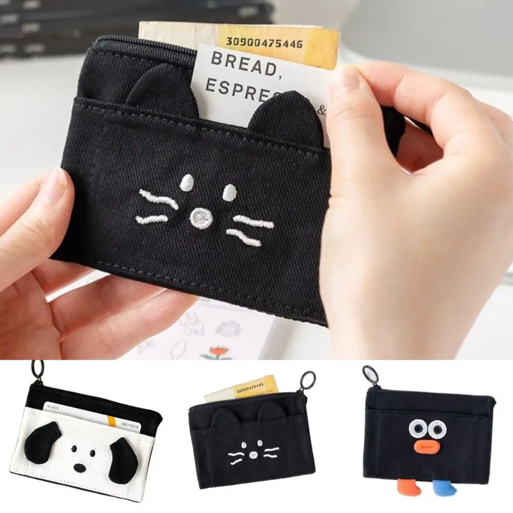 Monedero de viñetas de animales de dibujos animados, bolso para auriculares de estilo coreano, bolsa de cambio plegable, bolso de tarjeta bonito de moda resistente al desgaste para uso diario