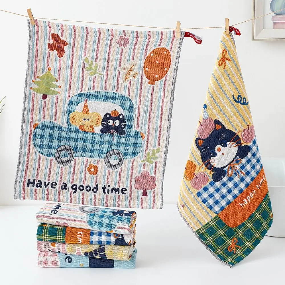 Cute 34x40cm Large Hand Towel Cartoon 4 Layer Cotton Gauze Kitchen Towel Quick Dry Decorative Handkerchief Towel Home Restaurant