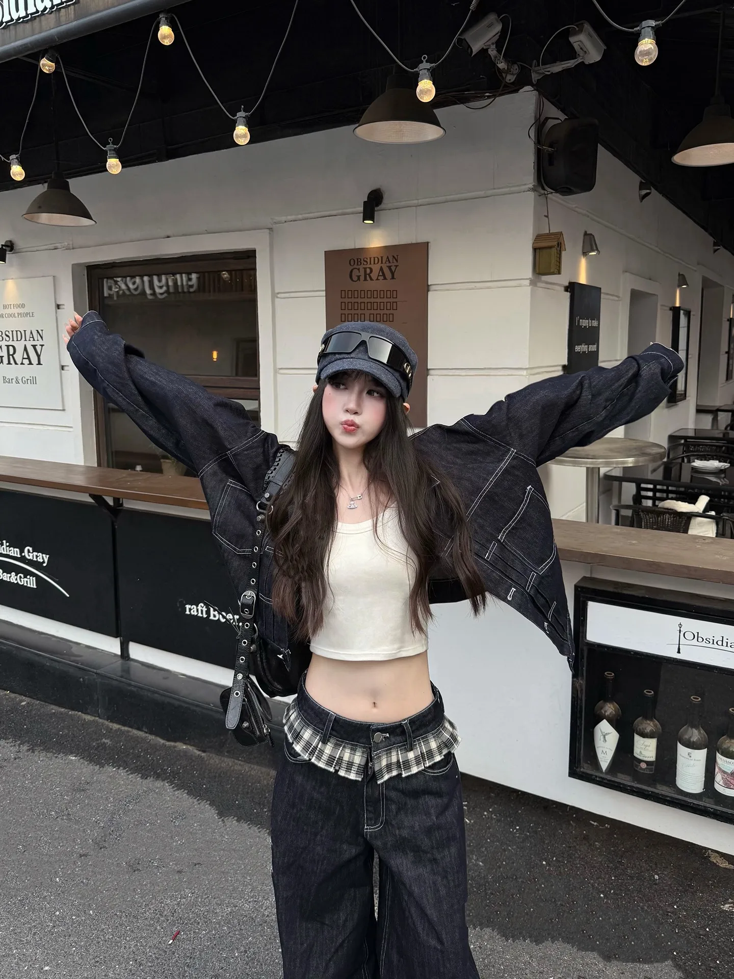 

Cuitcuit Vintage Sle Denim Jaet And Pants Set Original Color Cheered Splicing Slimming Jeans Women's Faion Outfit