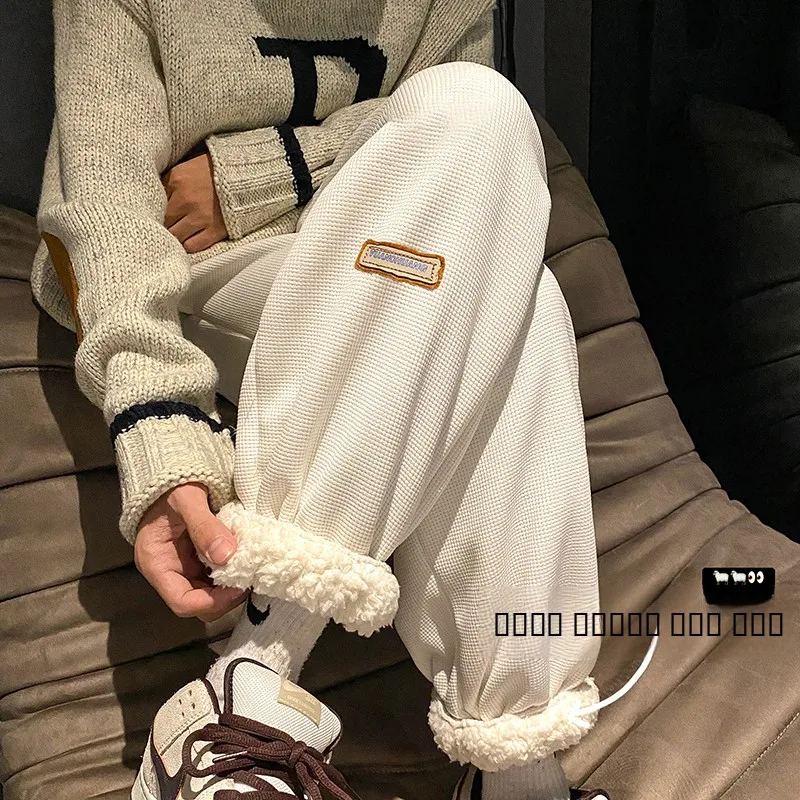 

Lamb Velvet Fce Lined Thiened Winter Sports Pants Loose Casual Trousers American Sle Heavyweight Sweatpants for Men