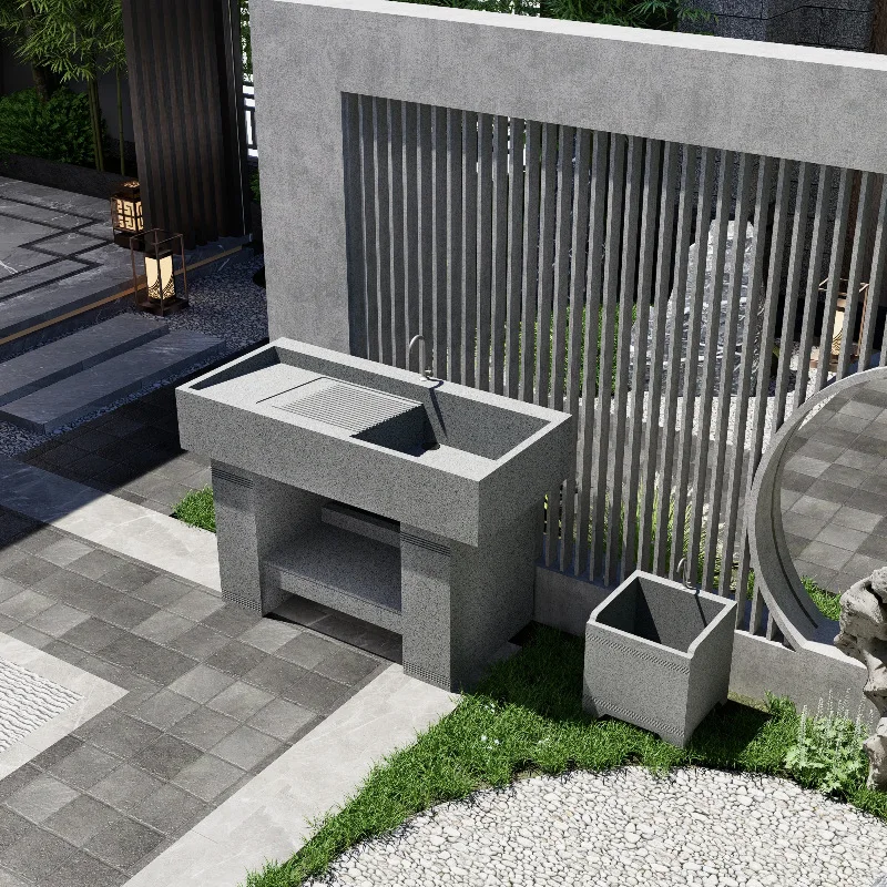 

Natural granite laundry pool basin outdoor courtyard wash basin with washboard outdoor balcony laundry cabinet sink