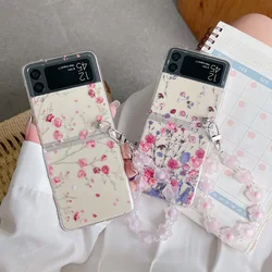 Für Samsung Galaxy Z Flip 6 5 4 3 Fall Blumen transparent Falten mit Armband für Samsung Z Flip 3 5g ZFlip4 Hard Back Cover