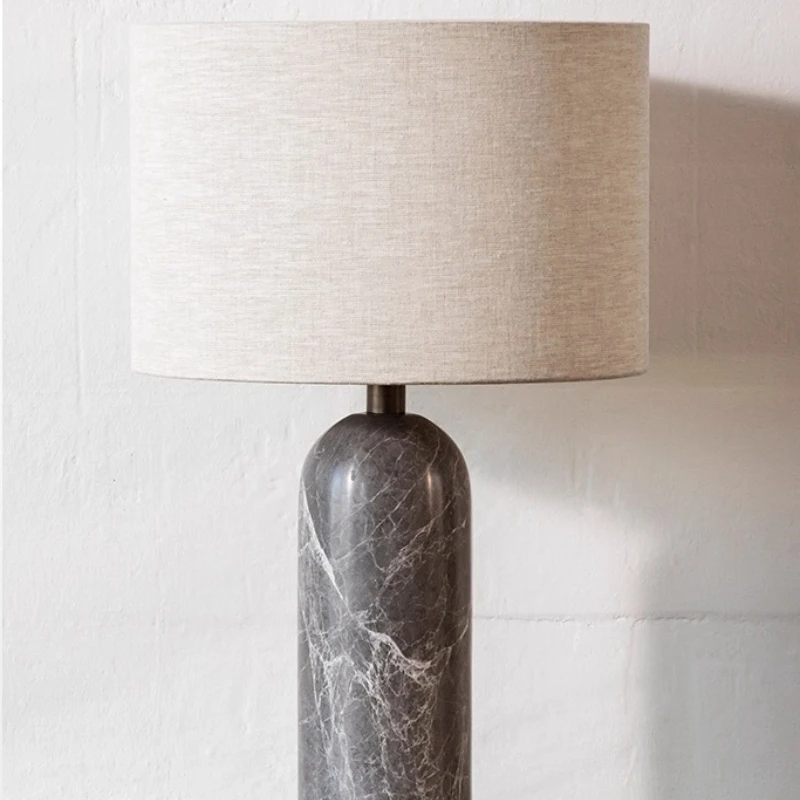 Denmark Cylindrical Marble Table Lamps Rotundity White Fabric Lampshade Moden Living Room Bedroom Office Restaurant Desk Lights