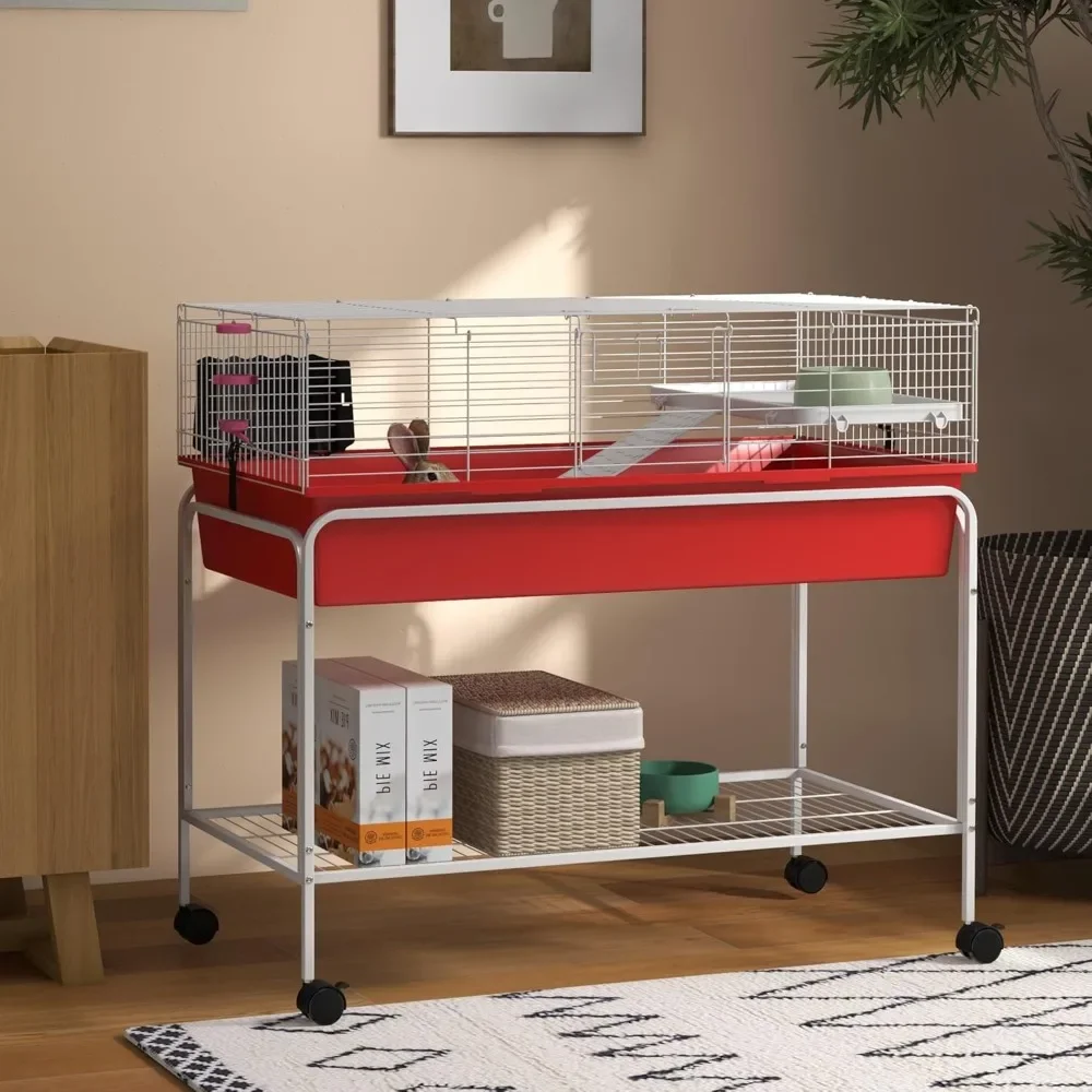 

Two-Story Small Animal Cage Removable from Stand, Guinea Pig Cage, Hedgehog Cage, Chinchilla Cage, Ferret, with Shelf &Wheels