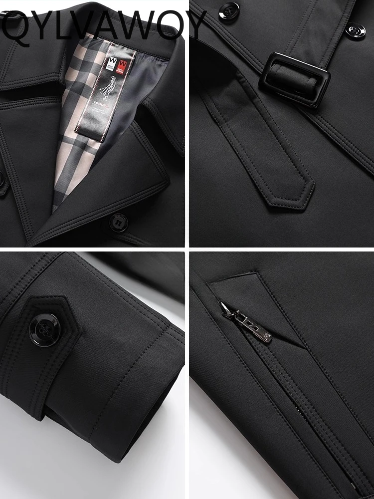 QYLVAWOY 2025 ربيع الخريف جديد الرجال منتصف طول خندق معطف الرأس منتصف العمر الأعمال عادية الدافئة عالية الجودة ملابس خارجية LJ2770 #6