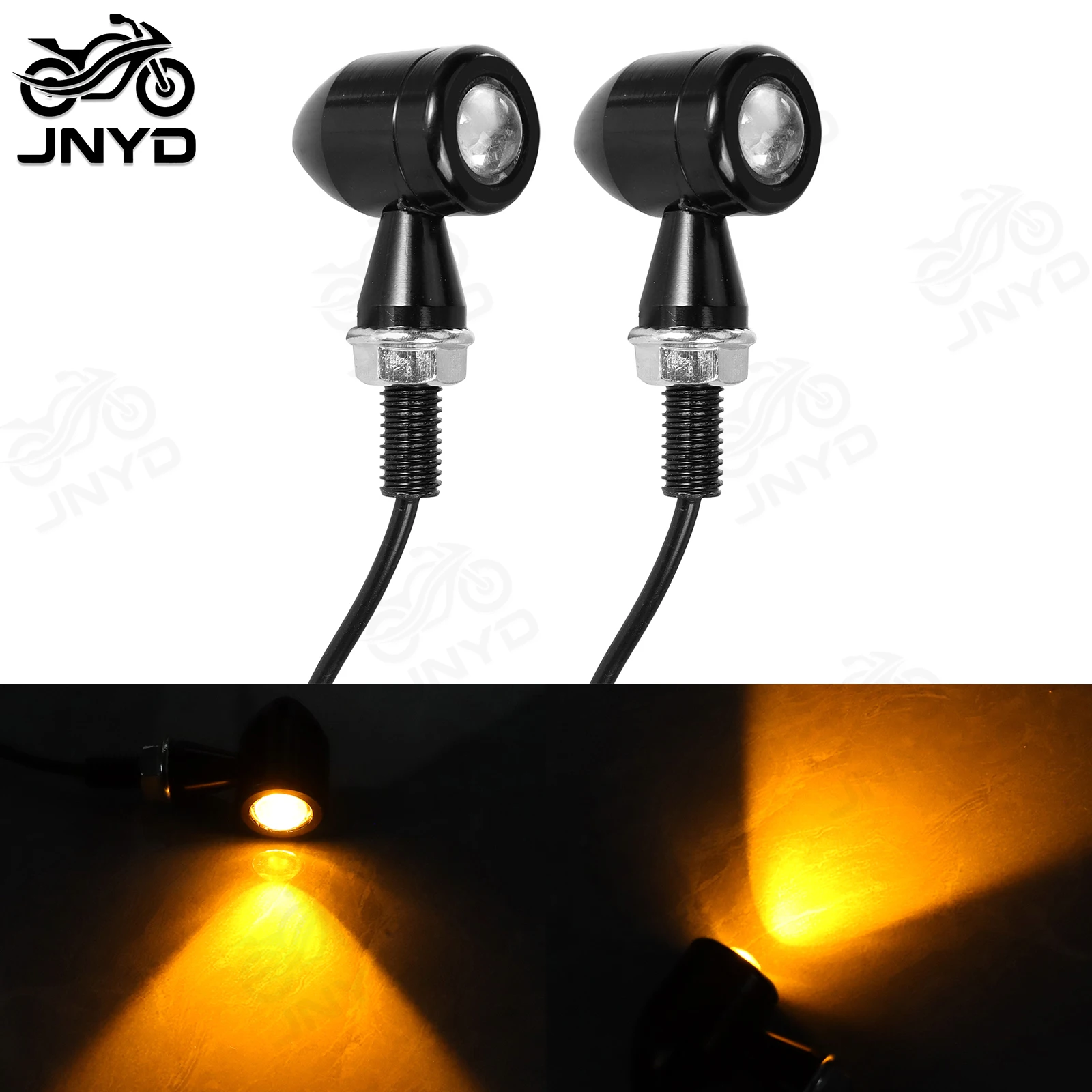 JNYD Motorcycle Turn Signals Mini LED Bullet Flasher Light Indicator Amber Lamp 8mm For Honda Yamaha Bobber Chopper Cafe Racer