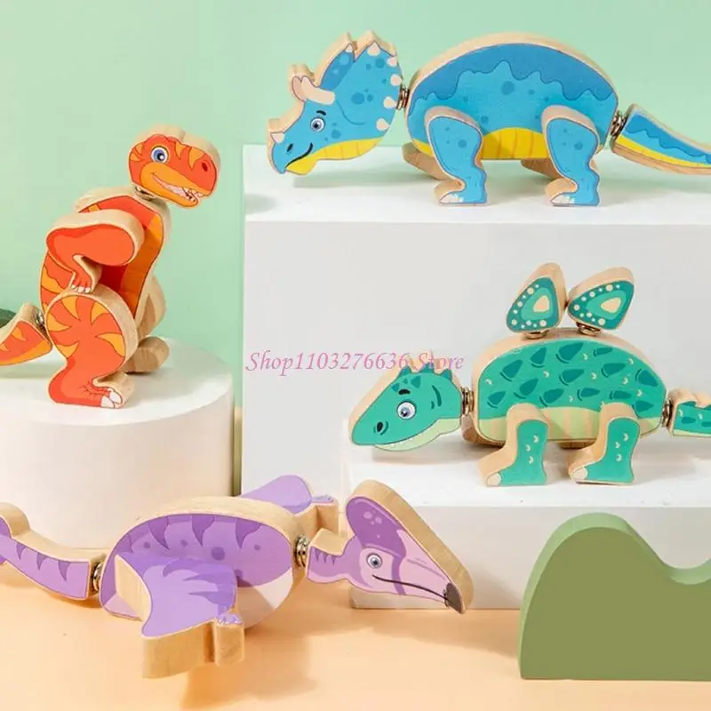 R6fd houten dinosaurus bouwsteen puzzel leren speelgoed peuter educatief geschenk