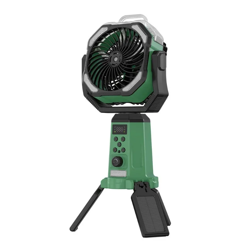 

Солнечный вентилятор для кемпинга с 7-дневным сроком службы батареи, портативный телескопический штатив с подсветкой и функцией повербанка