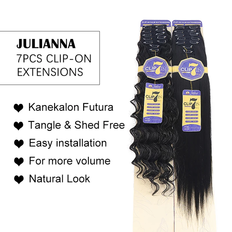 Julianna 24inches 150g Kanekalon Futura Fiber Clip-on Hair Extension 16 Clip In 7Pcs Synthetic clip in hair extension clip-in