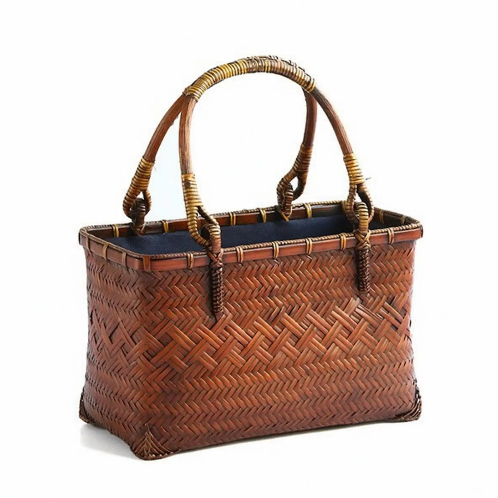 Structured Bamboo Basket with Handles | Handcrafted, Woven Bamboo Hand Basket,