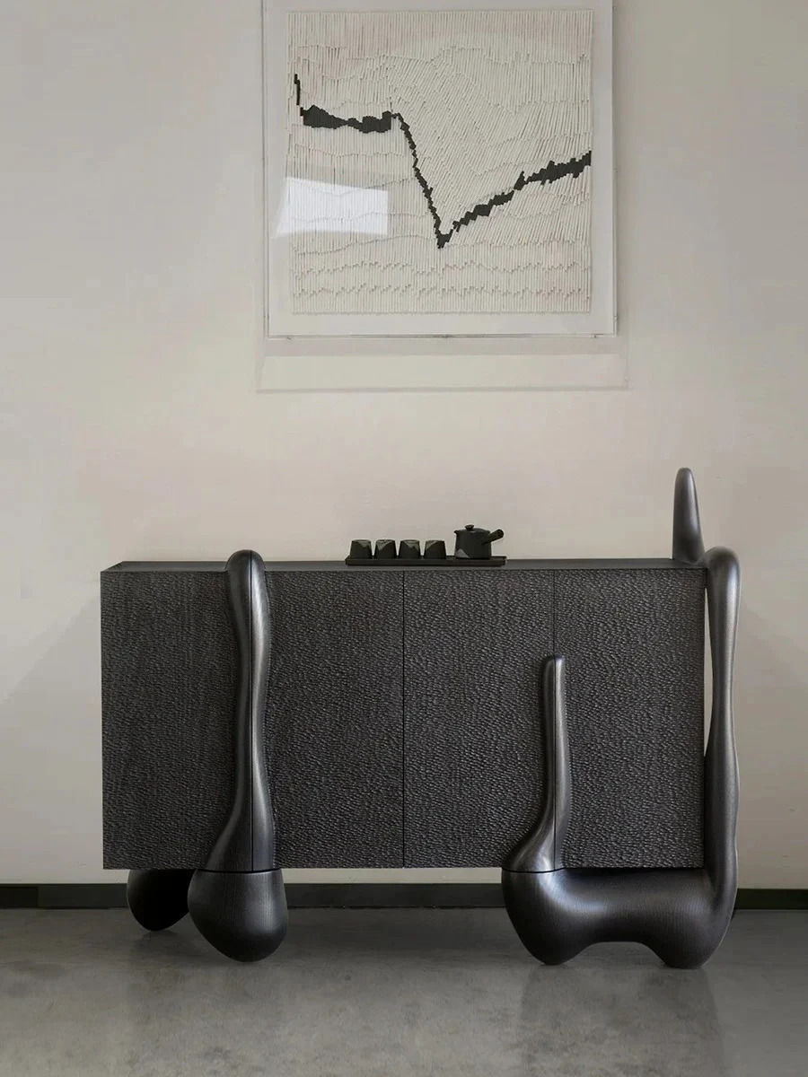 

Solid Wood Sideboard Cabinet Black Vintage Art Entrance Cabinet Nordic Storage Locker