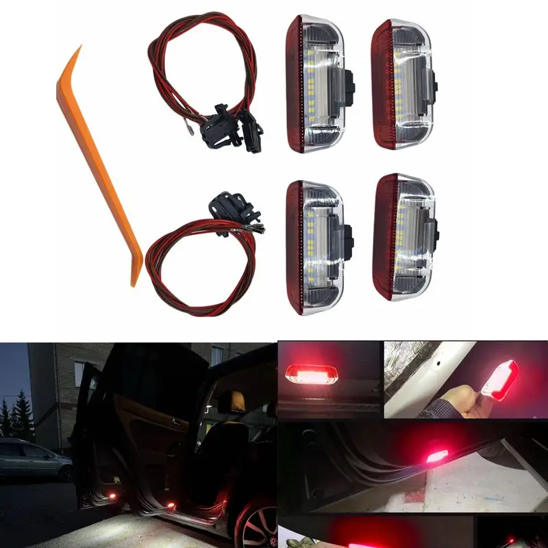 

For Volkswagen VW Touareg II MK2 2010-2018 White/Red Led Door Courtesy Warning Light Interior Under Welcome Puddle Lamp