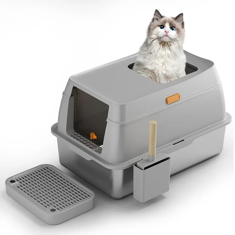 

Large Fully Enclosed Cat Litter Box DeodorizingToilet Pet Anti-splash Stainless Cat Litter Box Self Cleaning