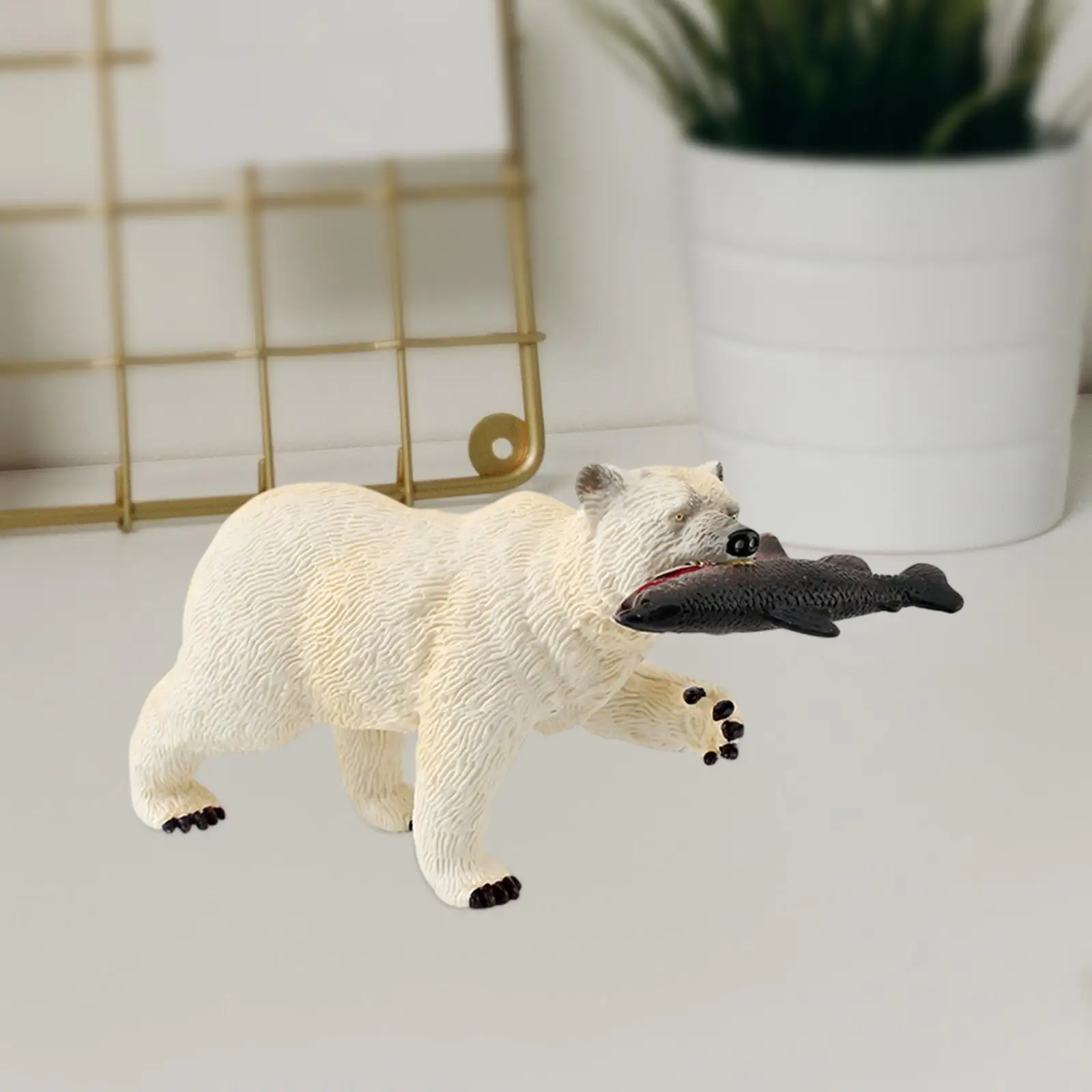 White Bear Model Realistic Animals Playset for Playhouse Decor Desktop Ornament