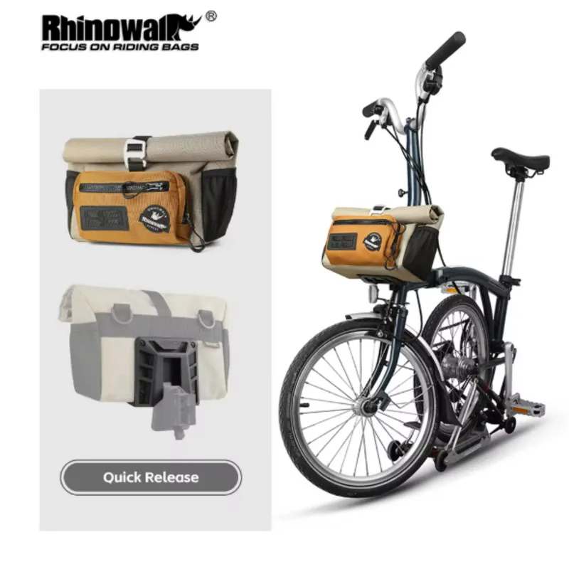 תיק ידית אופניים Rhinowalk עם שחרור מהיר 4L תיק סל צינור קדמי עם מערכת MOLLE לרכיבה עירונית עבור אופני Brompton מתקפלים