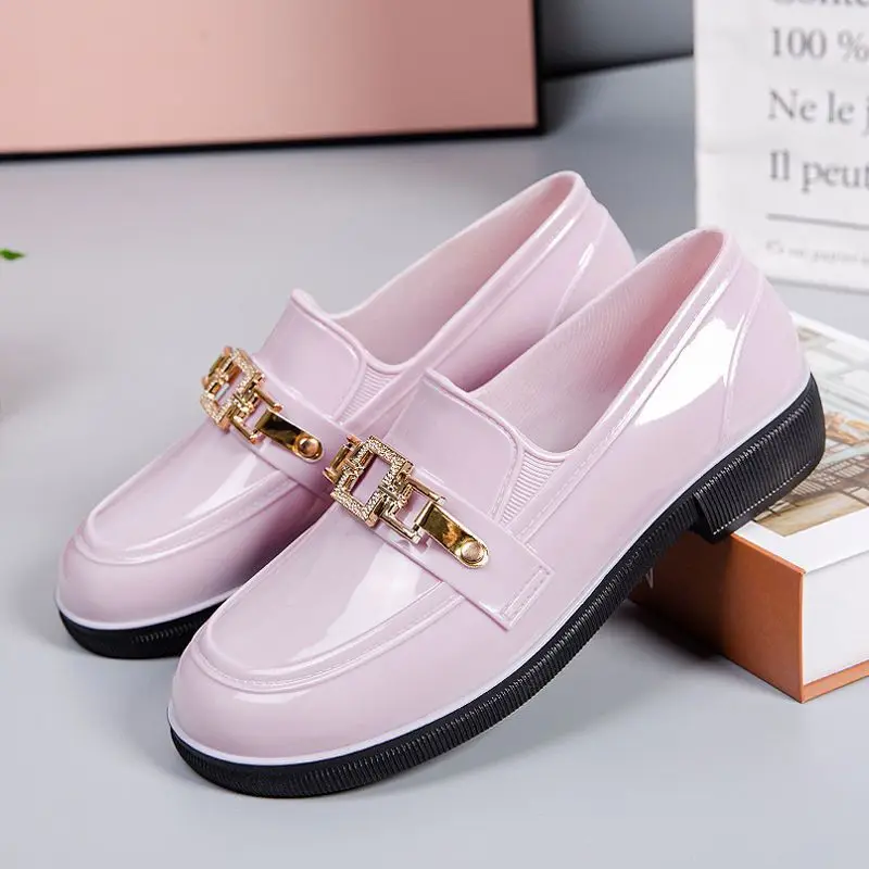 Women's Fashion Shallow Mouth Non-slip Rain Boots Summer Outdoor New Casual PVC Waterproof Boots Kitchen Work Shoes Size 36-40