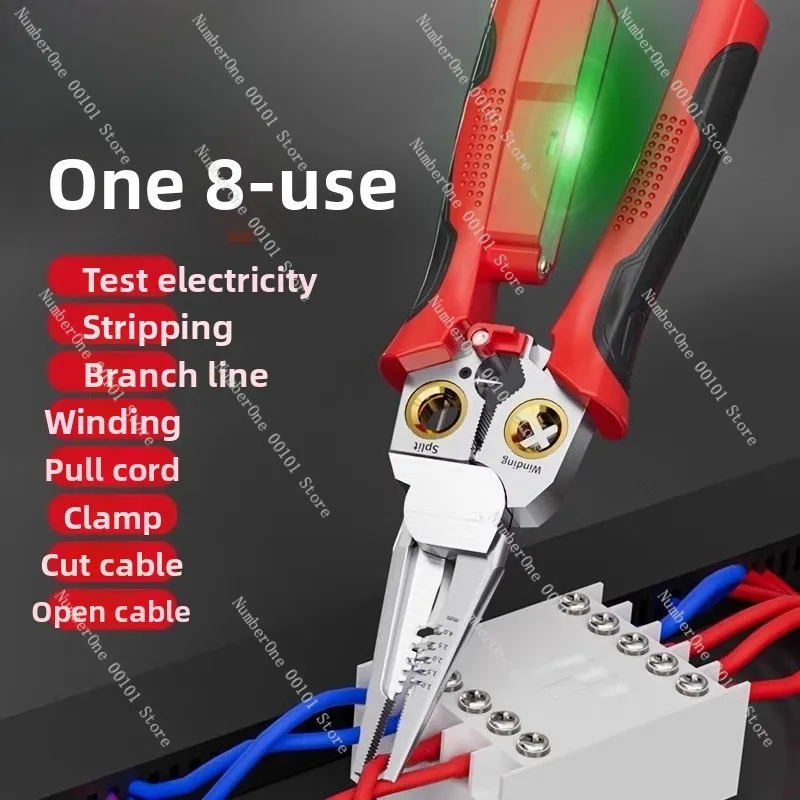 8In1 Voltage Measuring Pliers Multi-function Electrician Wire Stripper Electric Pen Voltage Tester Pliers Waterproof Cutter Tool