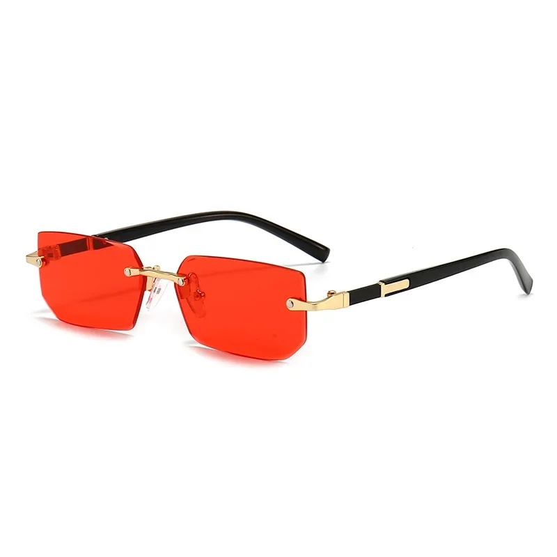 Gafas de sol sin montura rectangulares para hombre y mujer, lentes de sol cuadradas pequeñas, populares, a la moda, para viaje de verano