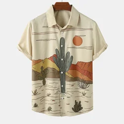 Camisa de Cactus del desierto para hombre, 3D Blusa de manga corta con estampado, estilo Harajuku Hawaiano, ropa de playa para vacaciones callejeras