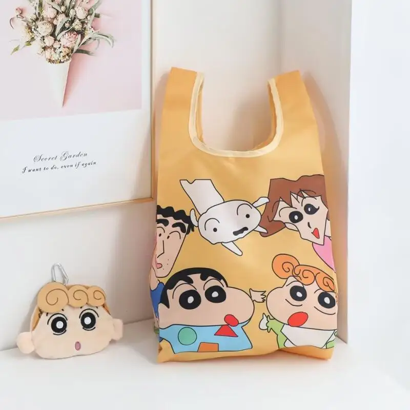 귀여운 만화 크레용 신짱 접이식 쇼핑백 휴대용 대용량 보관 가방 레저 운반 가방 숄더백