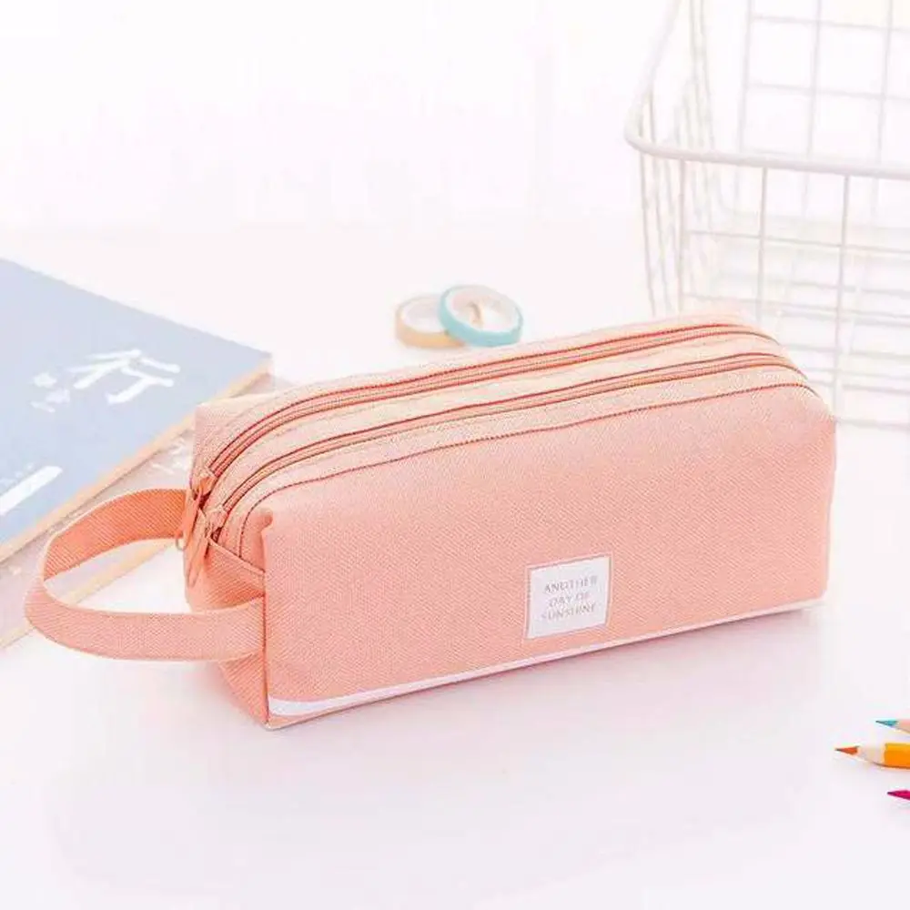 

Kids Portable Storage bag High Capacity School Stationery Candy color Pen Case Pencil Case Double layer Pen Bag