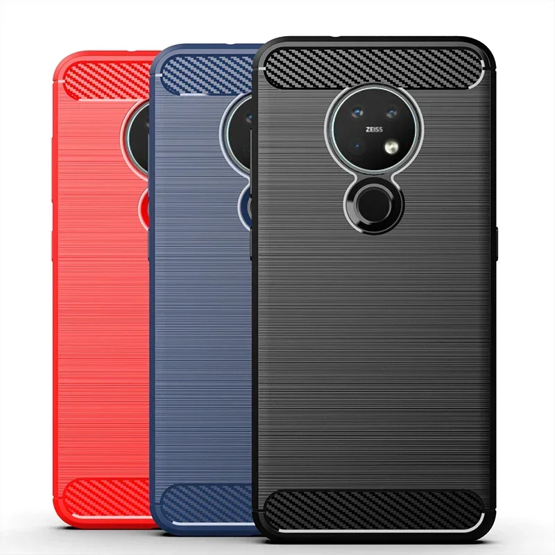 for Nokia 7.2 Case Shockproof Brushed Carbon Fiber Soft Bumper Case Cover for Nokia 6.2 / 7.2 Phone Cases Coque