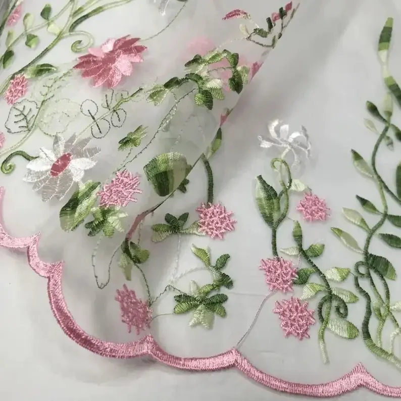 Bellissimo fiore rosa ricamo organza tessuto di pizzo fiore organza tulle tessuto per ragazza abito tutu abito da sposa