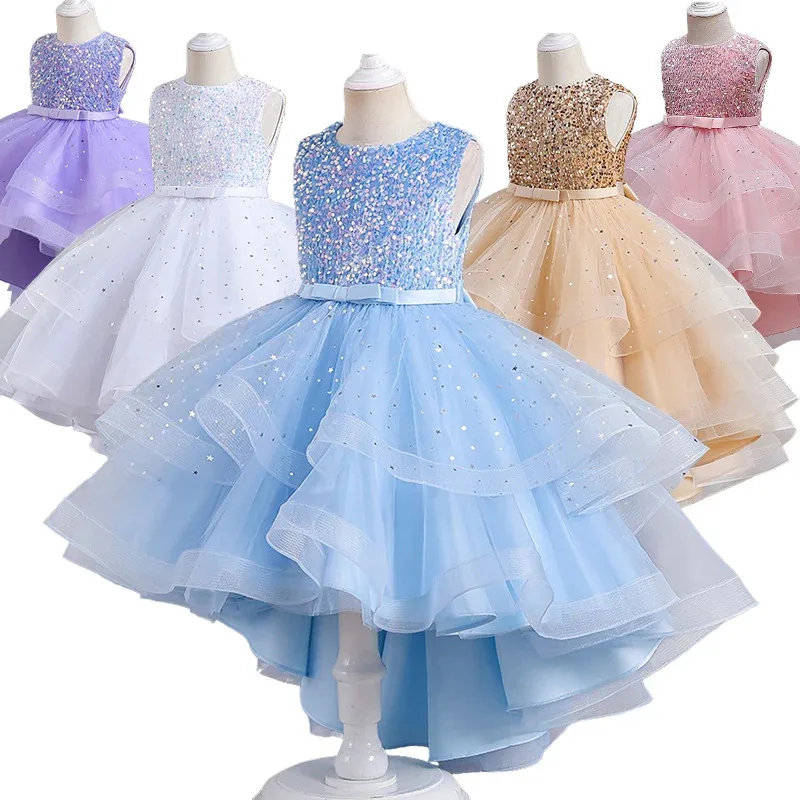 

2024 Pageant Girl Tiered Cocktail Elegant Dresses Children's Bridesmaid Party Clothing Girl's Clothes Formal Occasion Costume