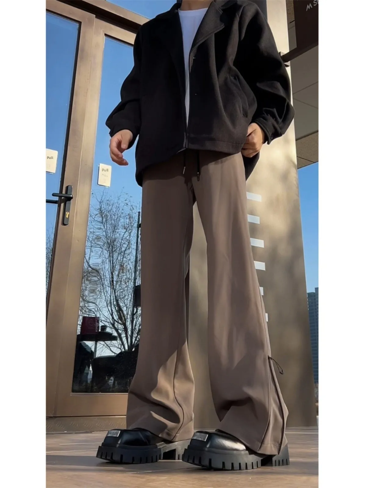 

Loose Men's Trousers Flared Straight Leg Casual Long Pants Spring Autumn Faionable Dapper Wide Leg Pants Youth Sle