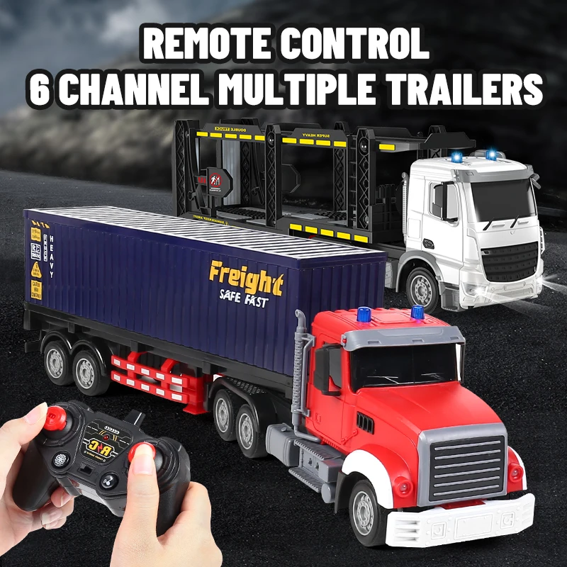 1: 24 RC Car Remote Control Car Container Trailer Transport Trailer Drum Truck with Lighting Music Boys Toys for Kids Xmas Gifts