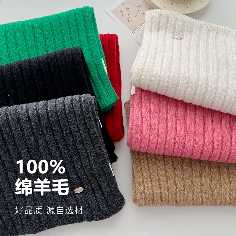 

%Wool Solid Color Knitted Versatile Scarf2025Korean Version New Style Unisex Atmosphere Warm Neck Scarf Couples