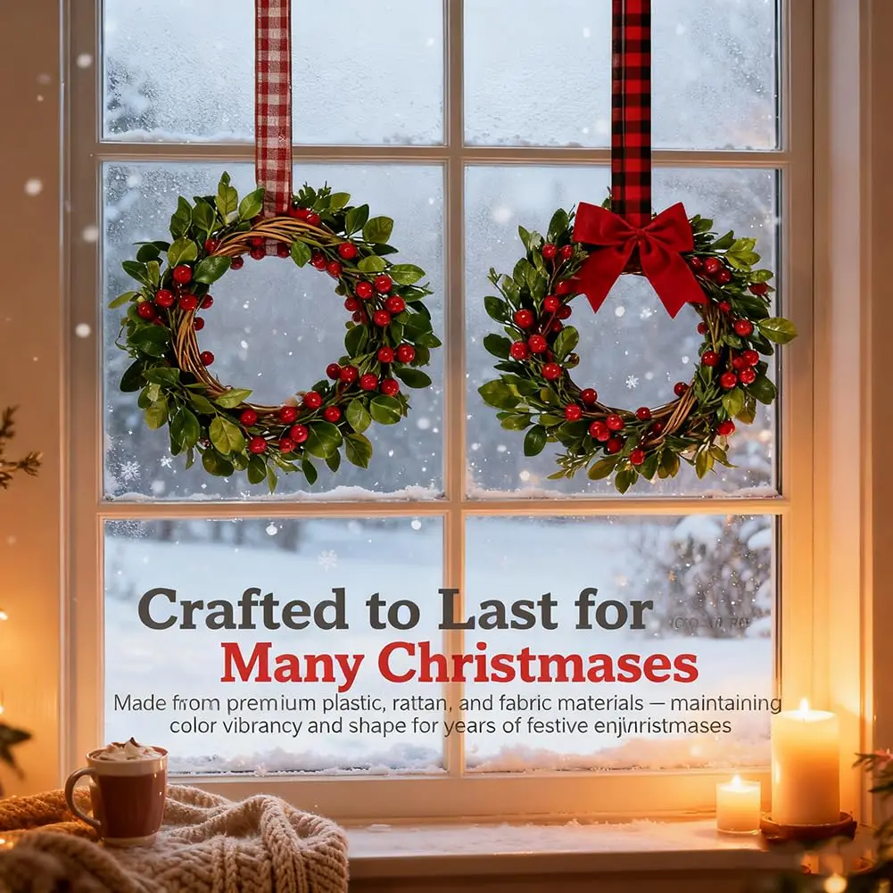 

26 см Рождественский венок Искусственный красный ягодный цветок гирлянды Рождественские украшения Дисплей Окно Орнамент Зимний домашний декор
