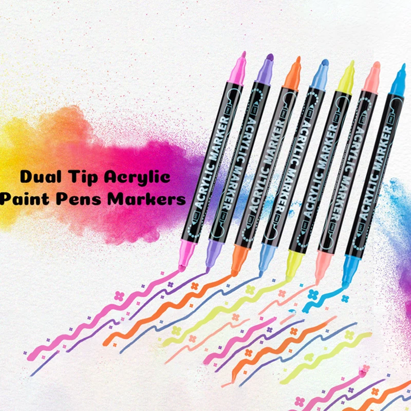 12/24/36/48 Kleuren Dual Tip Acrylverf Pennen Markers Voor Houten Canvas Steen Rock schilderen Glas Keramische Oppervlakken DIY Ambachten